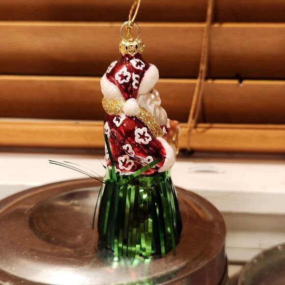 Santa Ukulele Grass Skirt Glass Blown Christmas Ornament - Picture 2 of 5